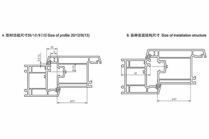 外平开门型材功能尺寸